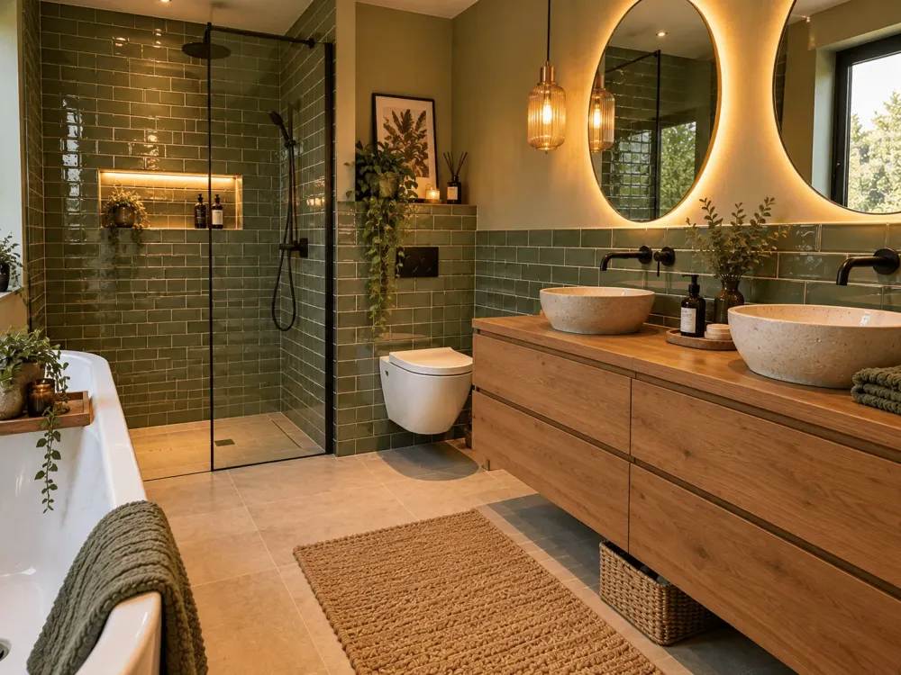 Salle de bain rénovée avec miroirs rondwebp